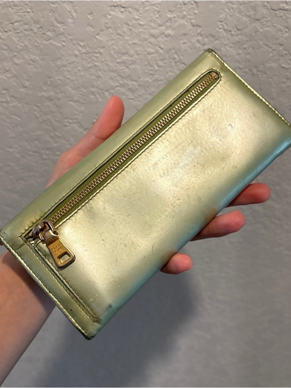 Prada Light Green Patent Leather Long Continental Snap Wallet with Gold Logo - Picture 2 of 15